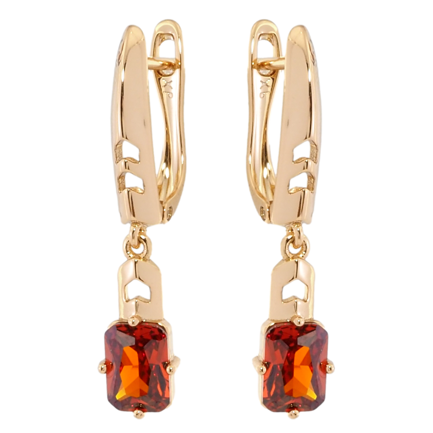 Сережки Xuping Позолота 18K англійський замок Підвіски з червоними фіанітами фото №1