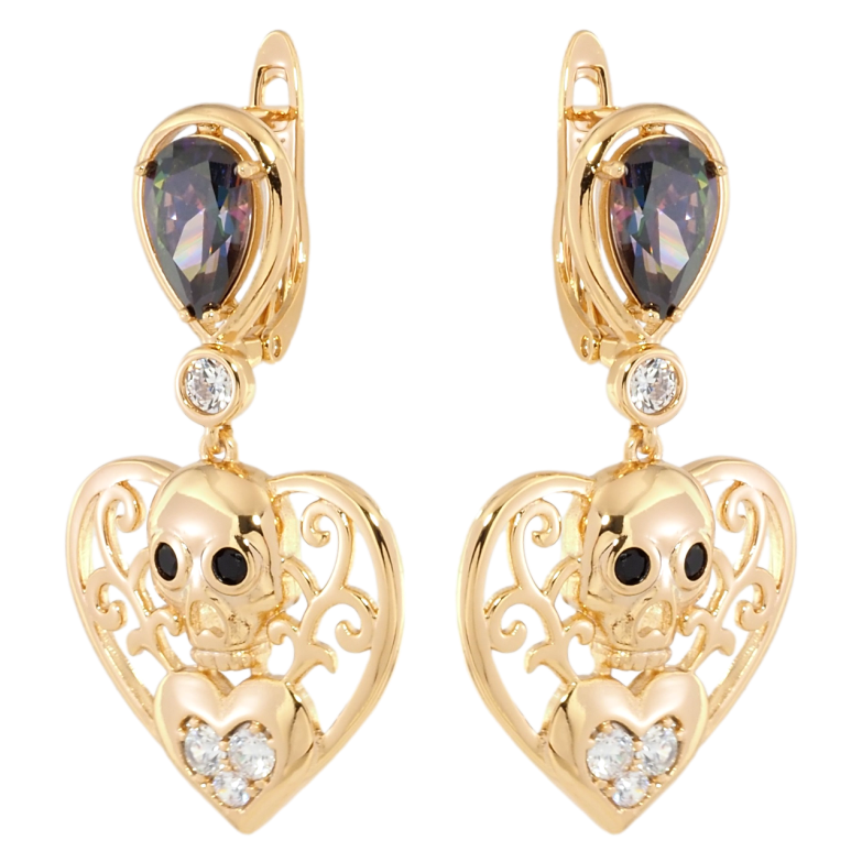 Сережки Xuping Позолота 18K англійський замок Підвіски декоративні серця з фіанітами хамелеон фото №1 Сережки Xuping Позолота 18K англійський замок Підвіски декоративні серця з фіанітами хамелеон фото №1