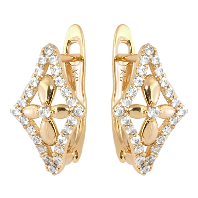 Сережки Xuping Позолота 18K англійський замок Ромби з квіточками фото №1 Сережки Xuping Позолота 18K англійський замок Ромби з квіточками фото №1