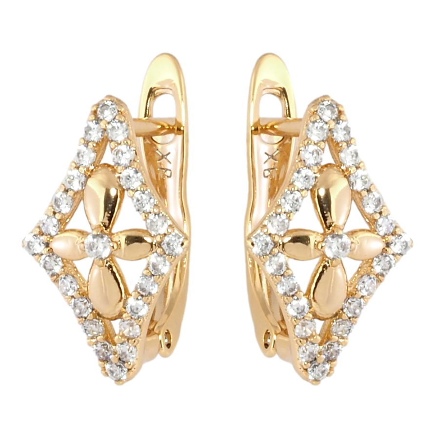 Серьги Xuping Позолота 18K английский замок Ромбы с цветочками фото №1 Серьги Xuping Позолота 18K английский замок Ромбы с цветочками фото №1
