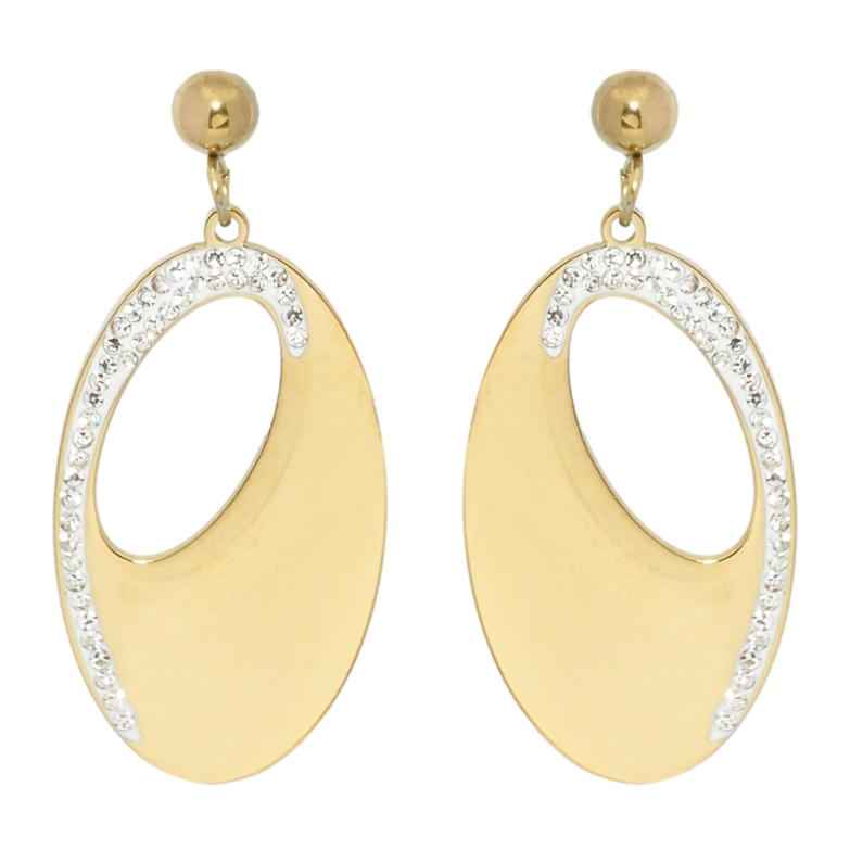 Сережки Xuping TTM Stainless Steel колір 14K пусети Овальні підвіски з цирконієм фото №1