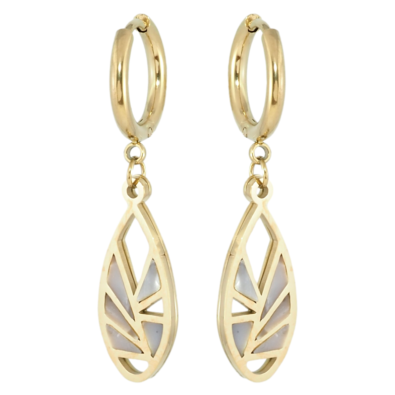 Сережки Xuping TTM Stainless Steel колір 14K підвіски на колечках Крапельки з перламутровими вставками фото №1