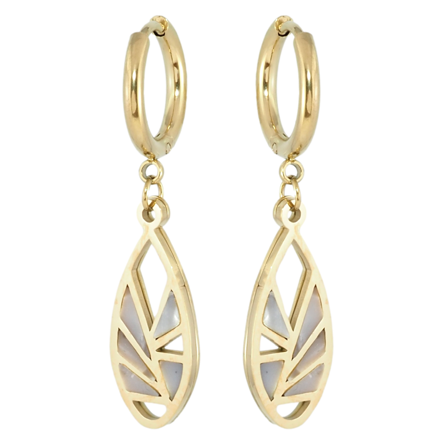 Сережки Xuping TTM Stainless Steel колір 14K підвіски на колечках Крапельки з перламутровими вставками фото №1