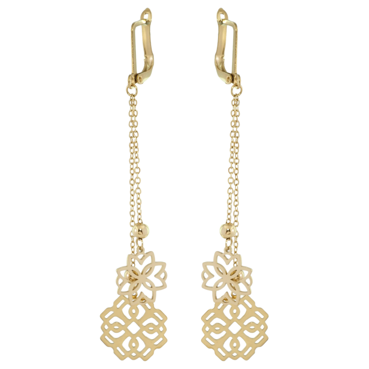 Серьги Xuping TTM Stainless Steel цвет 14K английский замок Подвески ажурные цветочки фото №15 Серьги Xuping TTM Stainless Steel цвет 14K английский замок Подвески ажурные цветочки фото №15