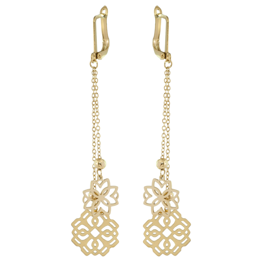 Серьги Xuping TTM Stainless Steel цвет 14K английский замок Подвески ажурные цветочки фото №1 Серьги Xuping TTM Stainless Steel цвет 14K английский замок Подвески ажурные цветочки фото №1