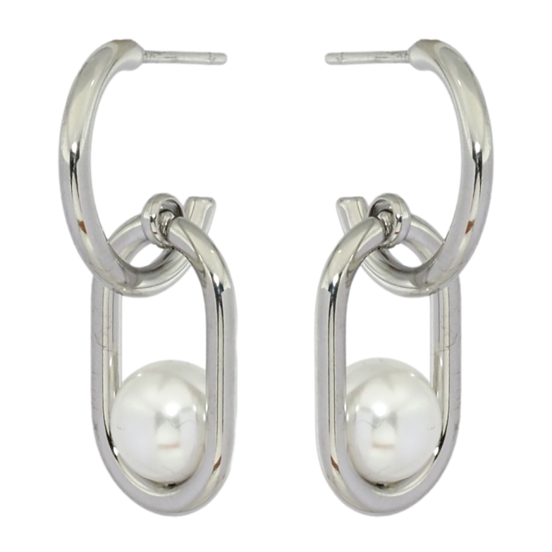 Сережки Xuping TTM Stainless Steel колір Родій пусети Дуги з перлинними підвісками фото №1