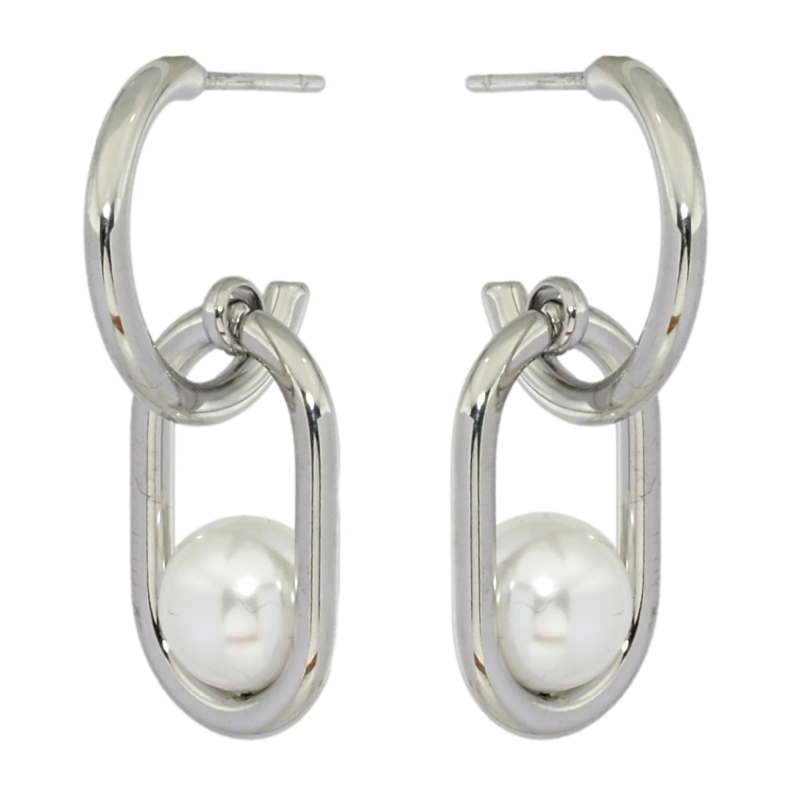 Серьги Xuping TTM Stainless Steel цвет Родий пусеты Дуги с жемчужными подвесками фото №1