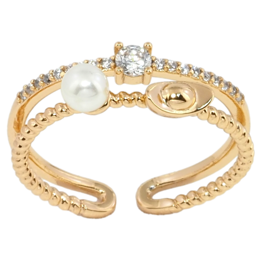 Кольцо Xuping Позолота 18K Двойная шинка с цирконием и жемчугом фото №1 Кольцо Xuping Позолота 18K Двойная шинка с цирконием и жемчугом фото №1