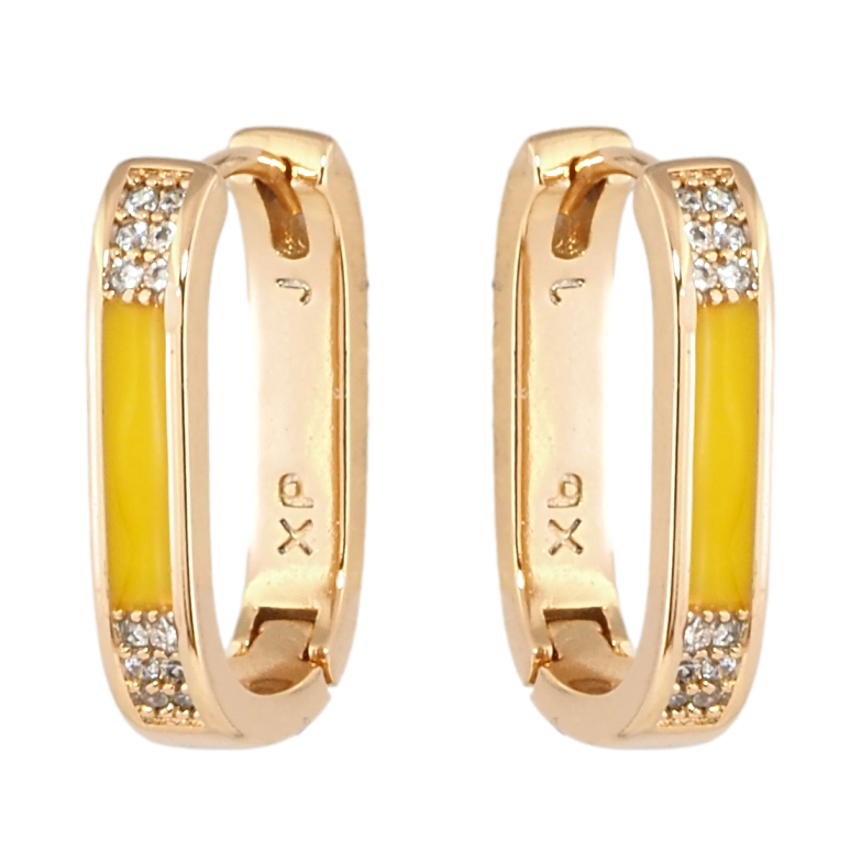 Сережки Xuping колір 18K колечки Візерунок з жовтою емаллю та кристалами фото №2