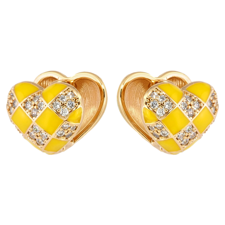 Сережки Xuping Позолота 18K колечка Серця з жовтою емаллю та цирконієм фото №7 Сережки Xuping Позолота 18K колечка Серця з жовтою емаллю та цирконієм фото №7