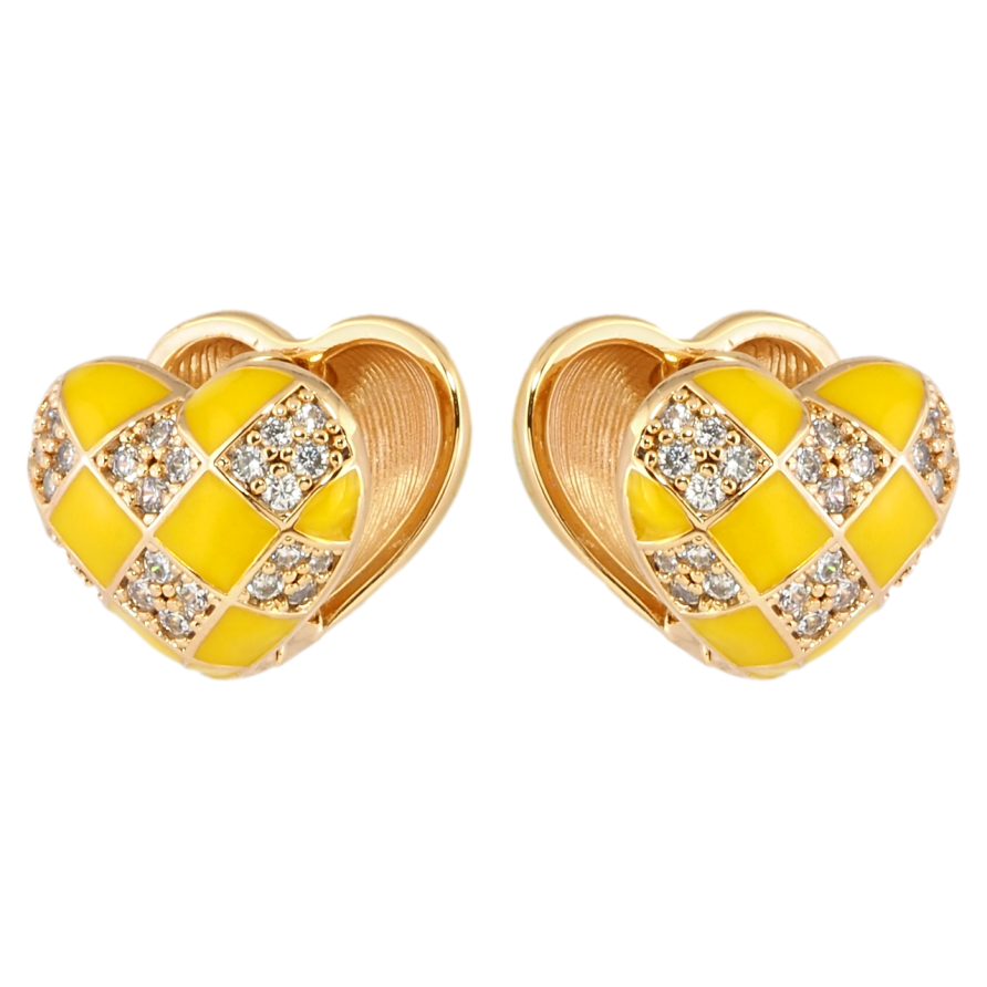 Сережки Xuping Позолота 18K колечка Серця з жовтою емаллю та цирконієм фото №1 Сережки Xuping Позолота 18K колечка Серця з жовтою емаллю та цирконієм фото №1