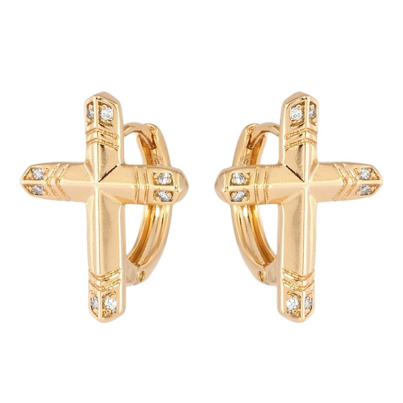 Серьги Xuping Позолота 18K колечки Крестики с цирконием фото №1 Серьги Xuping Позолота 18K колечки Крестики с цирконием фото №1