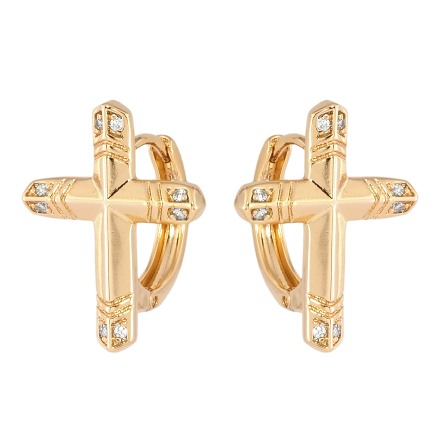 Сережки Xuping Позолота 18K колечка Хрестики з цирконієм фото №1 Сережки Xuping Позолота 18K колечка Хрестики з цирконієм фото №1