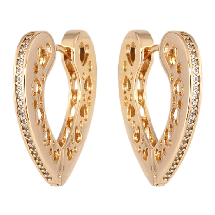 Сережки Xuping Позолота 18K колечка Серця з бічним візерунком та доріжками цирконію фото №8 Сережки Xuping Позолота 18K колечка Серця з бічним візерунком та доріжками цирконію фото №8