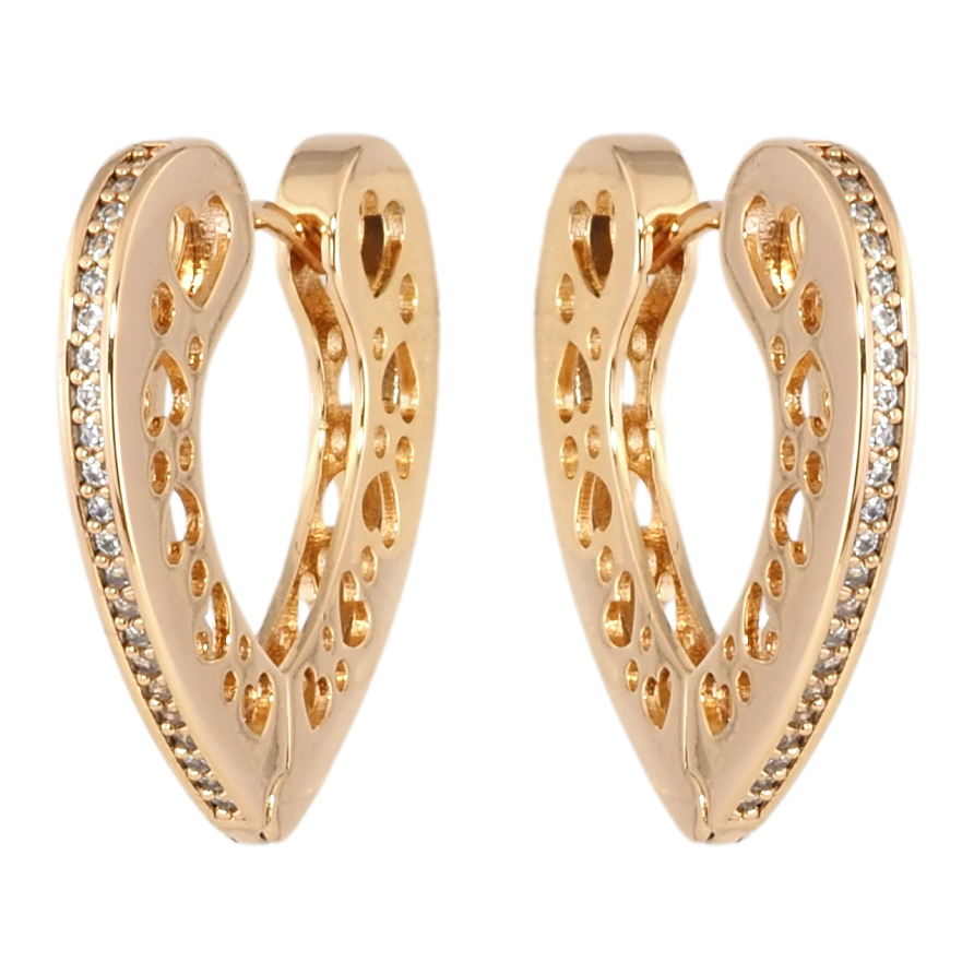 Сережки Xuping Позолота 18K колечка Серця з бічним візерунком та доріжками цирконію фото №1