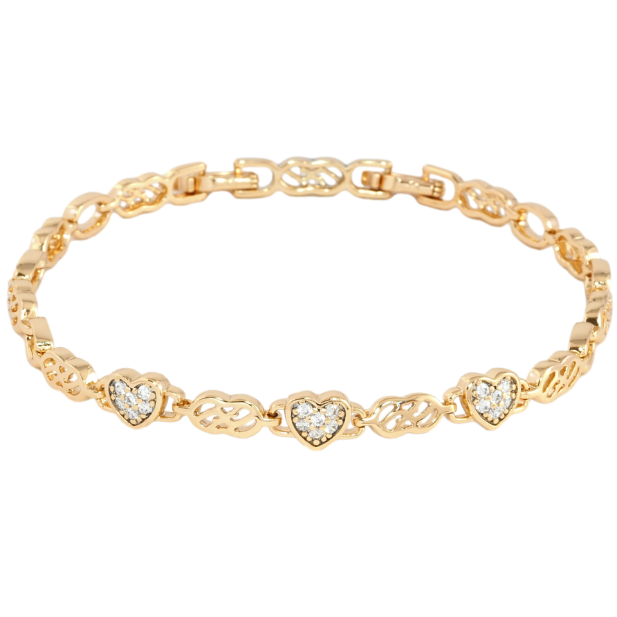 Браслет Xuping Позолота 18K Сердечки с цирконием размер с доп. замком 17.5,19.5см х 5мм фото №1 Браслет Xuping Позолота 18K Сердечки с цирконием размер с доп. замком 17.5,19.5см х 5мм фото №1