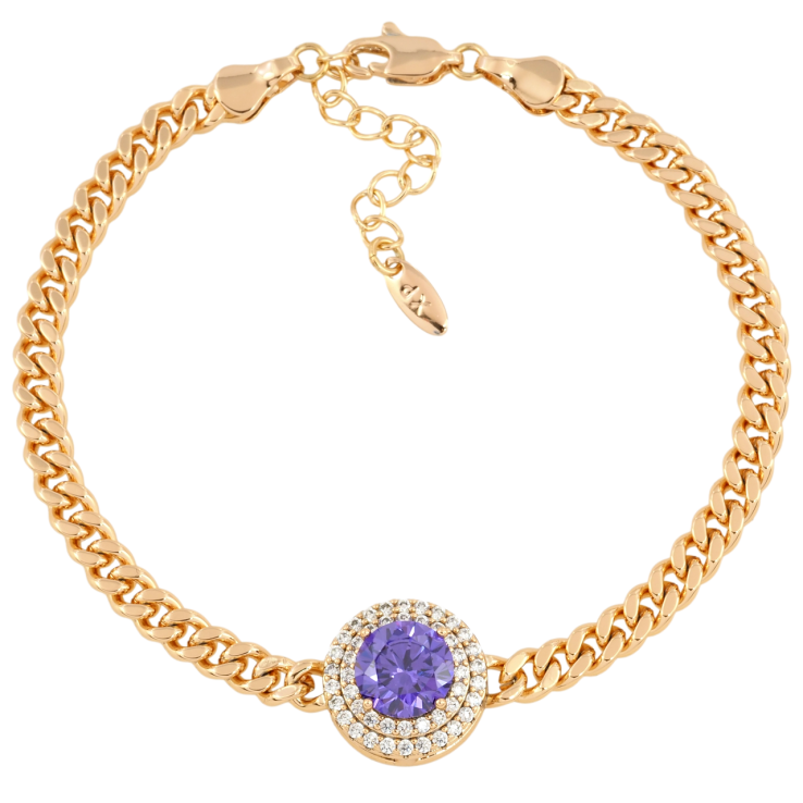 Браслет Xuping Позолота 18K Панцирний ланцюжок зі вставкою бузковий фіаніт довжина з дод. ланцюжком 18-21см х 4мм фото №2 Браслет Xuping Позолота 18K Панцирний ланцюжок зі вставкою бузковий фіаніт довжина з дод. ланцюжком 18-21см х 4мм фото №2