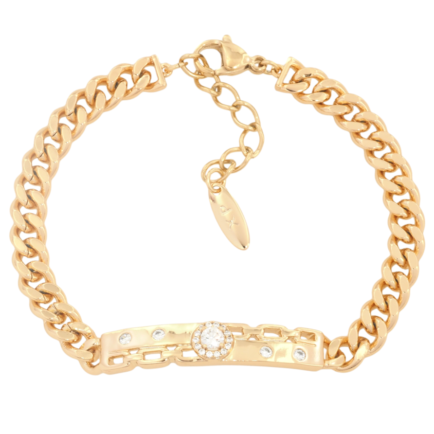 Браслет Xuping Позолота 18K Панцирний ланцюжок із вставкою довжина з дод. ланцюжком 18-21см х 6мм фото №1