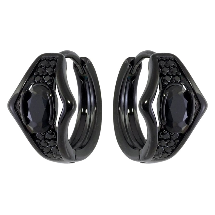 Сережки Xuping Позолота Black (чорне золото) колечка Візерунок чорним цирконієм фото №1