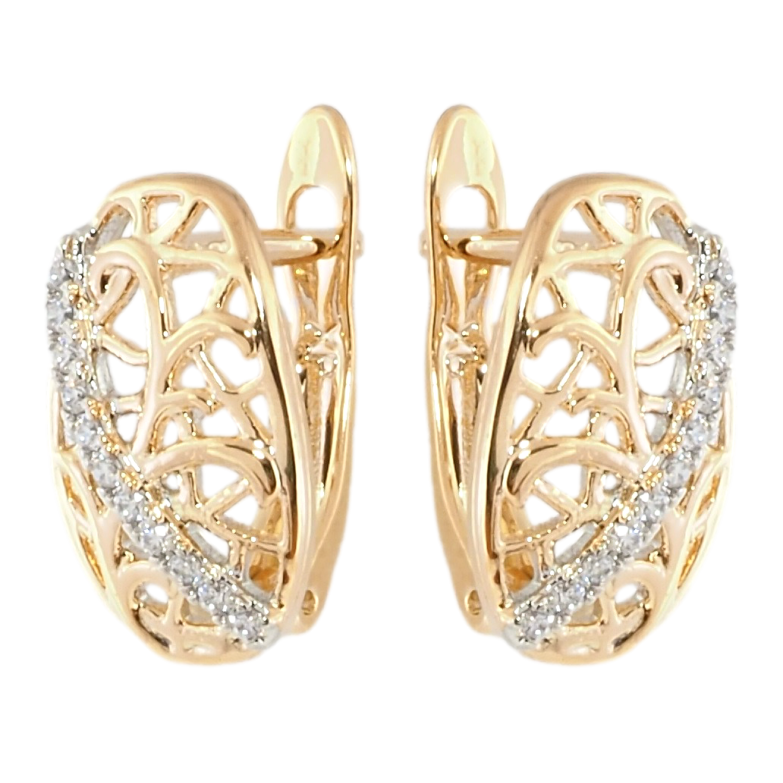 Серьги Xuping Позолота 18K + Родий английский замок Резной узор с дорожкой циркония фото №1