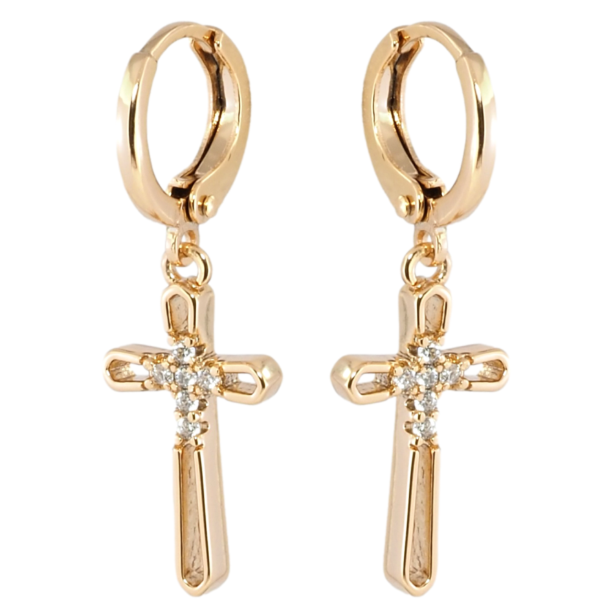 Сережки Xuping Позолота 18K підвіски на колечках Хрестики з цирконієм фото №1