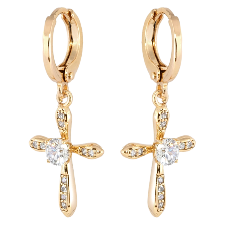Сережки Xuping Позолота 18K підвіски на колечках Хрестики з цирконієм фото №1