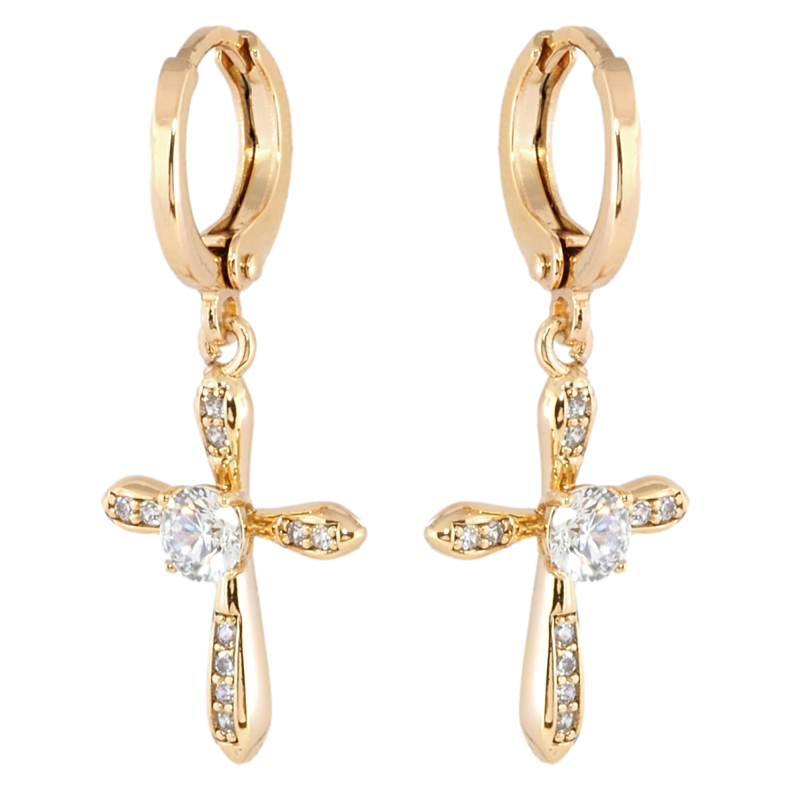 Серьги Xuping Позолота 18K подвески на колечках Крестики с цирконием фото №1