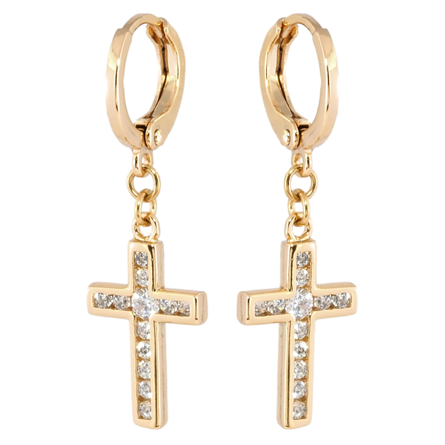 Сережки Xuping Позолота 18K підвіски на колечках Хрестики з цирконієм фото №1 Сережки Xuping Позолота 18K підвіски на колечках Хрестики з цирконієм фото №1
