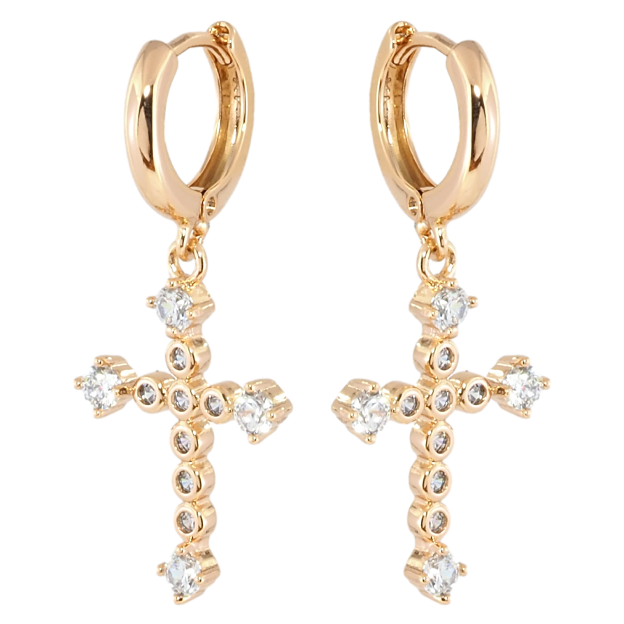 Сережки Xuping Позолота 18K підвіски на колечках Хрестики з цирконієм фото №1