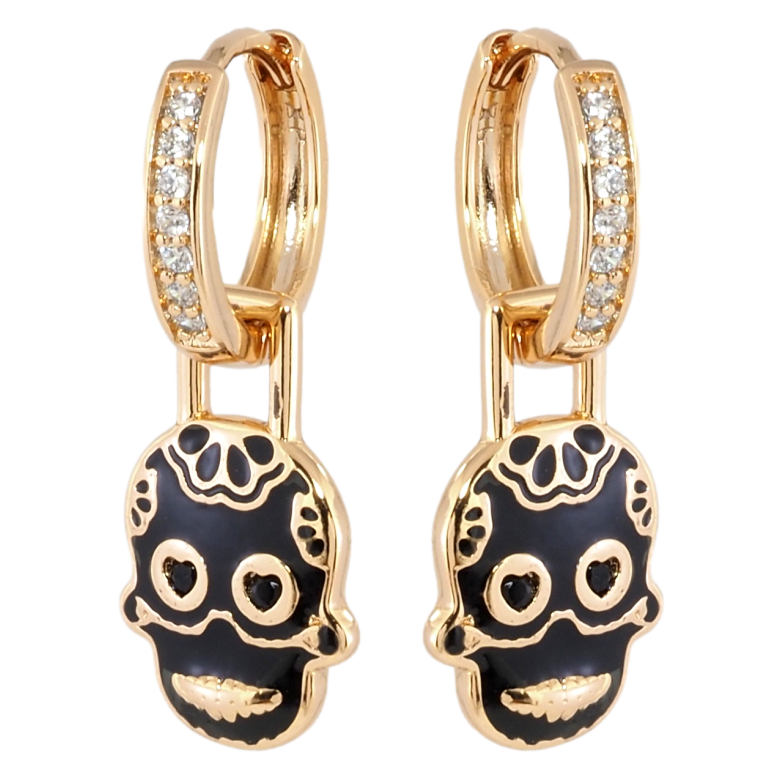 Серьги Xuping Позолота 18K подвески на колечках Черепа Санта Муэрте 2 в 1 фото №1