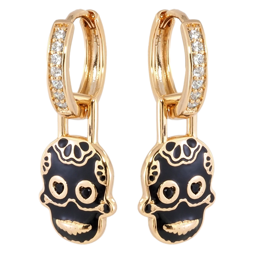 Серьги Xuping Позолота 18K подвески на колечках Черепа Санта Муэрте 2 в 1 фото №1