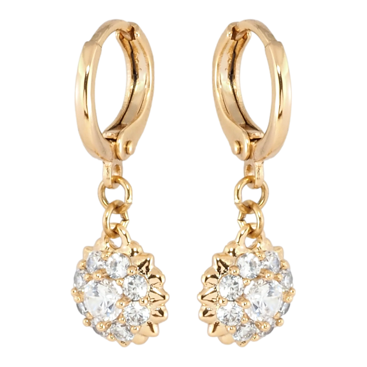 Серьги Xuping Позолота 18K подвески на колечках Кристальные цветочки фото №3