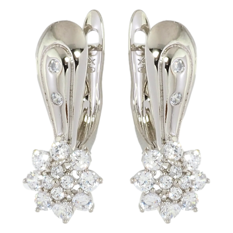 Серьги Xuping Родий английский замок Кристальные цветочки фото №1