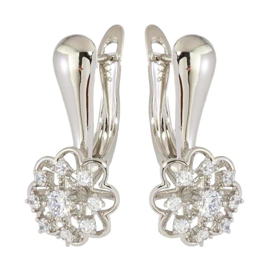 Серьги Xuping Родий английский замок Цветочки с цирконием фото №1 Серьги Xuping Родий английский замок Цветочки с цирконием фото №1