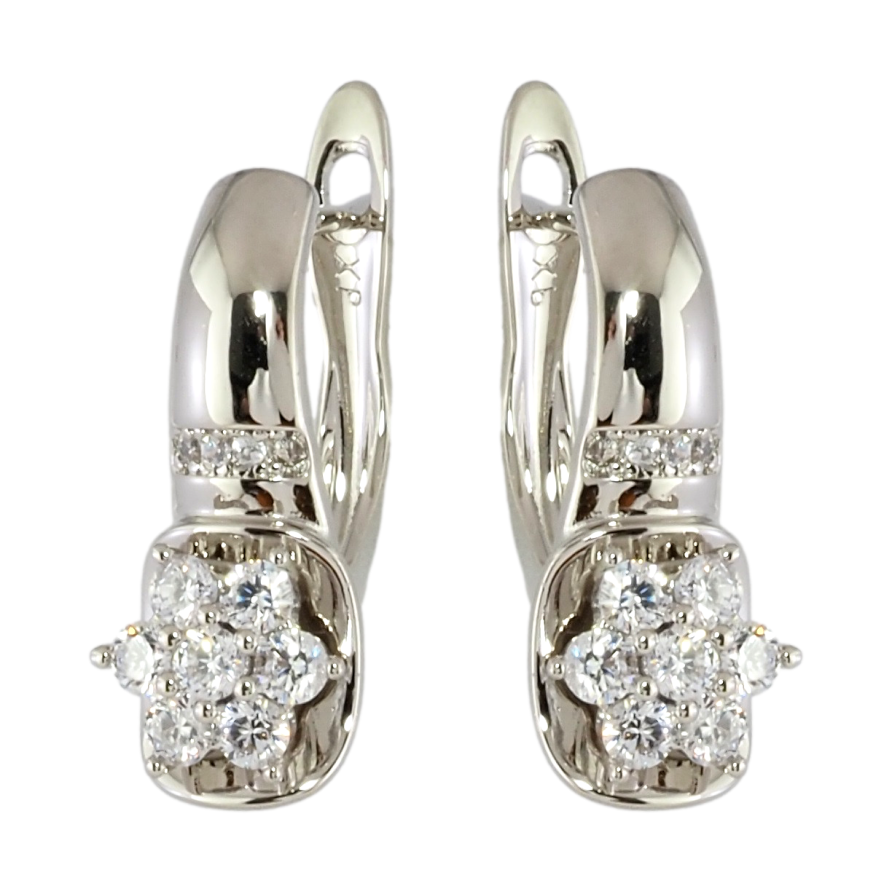 Серьги Xuping Родий английский замок Узор с кристальными цветочками фото №1