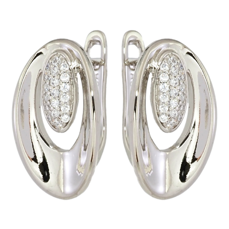 Серьги Xuping Родий английский замок Овалы с цирконием фото №1