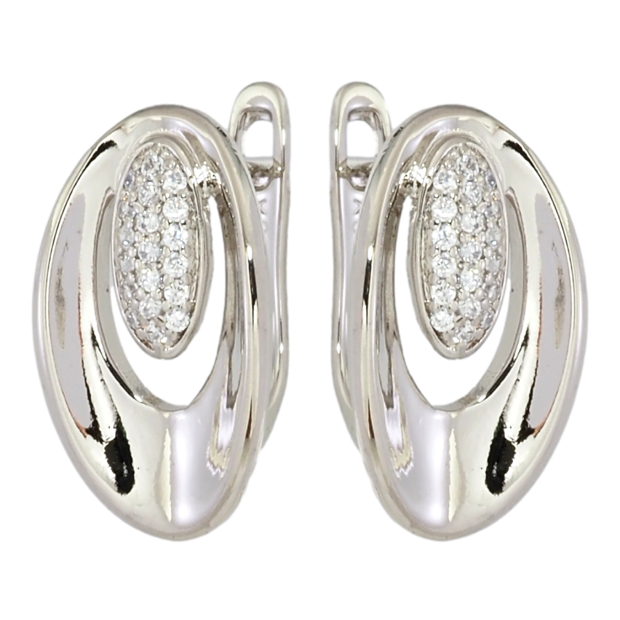 Серьги Xuping Родий английский замок Овалы с цирконием фото №1 Серьги Xuping Родий английский замок Овалы с цирконием фото №1