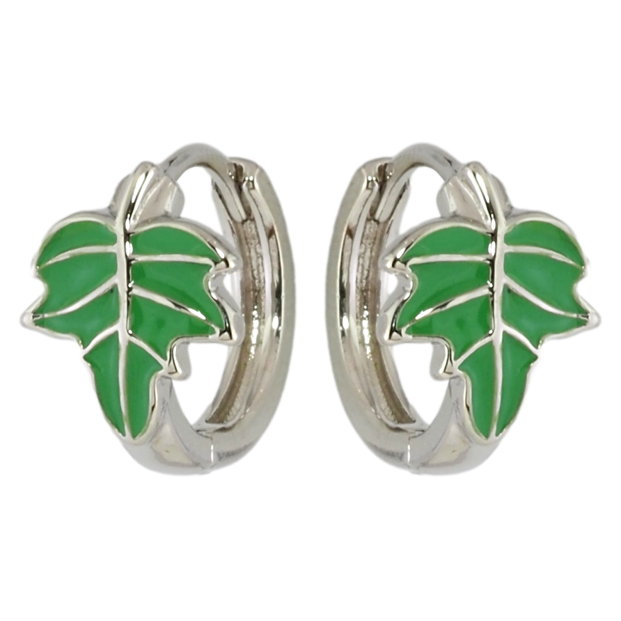 Серьги Xuping Родий колечки Зеленые листики фото №1 Серьги Xuping Родий колечки Зеленые листики фото №1