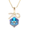 Кулон Xuping 18K с кр-ми Swarovski на цепочке Кристальный куб Capri Blue с бантиком длина 40-45см х 1мм фото №3