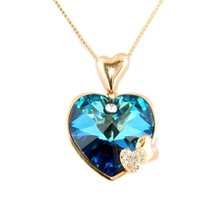 Кулон Xuping 18K з кр-ми Swarovski на ланцюжку Серця з кристалом Capri Blue дл. 40-45см х 1мм фото №10