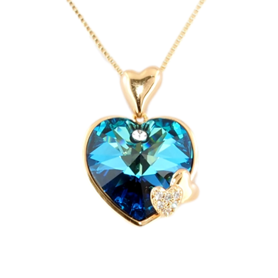 Кулон Xuping 18K з кр-ми Swarovski на ланцюжку Серця з кристалом Capri Blue дл. 40-45см х 1мм фото №1 Кулон Xuping 18K з кр-ми Swarovski на ланцюжку Серця з кристалом Capri Blue дл. 40-45см х 1мм фото №1