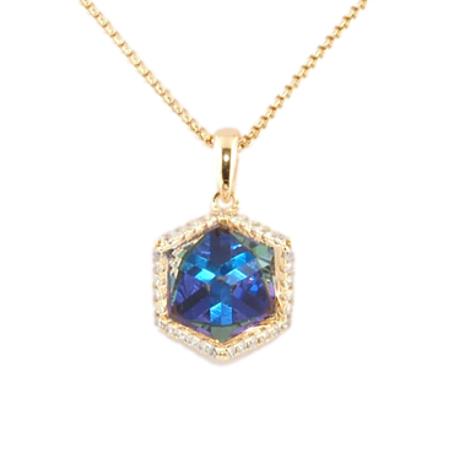 Кулон Xuping 18K з кр-ми Swarovski на ланцюжку Кристальний куб Majestic Blue довжина 40-45,5см х фото №1