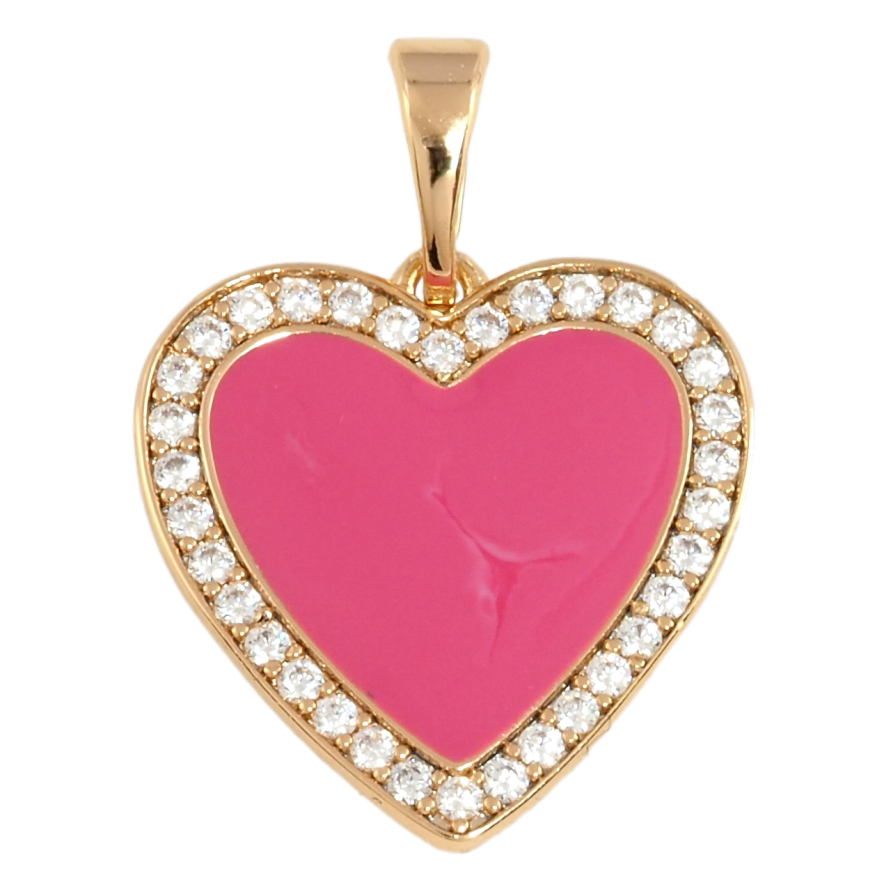 Кулон Xuping Позолота 18K Сердце с розовой эмалью и цирконием для цепочки до 5мм фото №1 Кулон Xuping Позолота 18K Сердце с розовой эмалью и цирконием для цепочки до 5мм фото №1