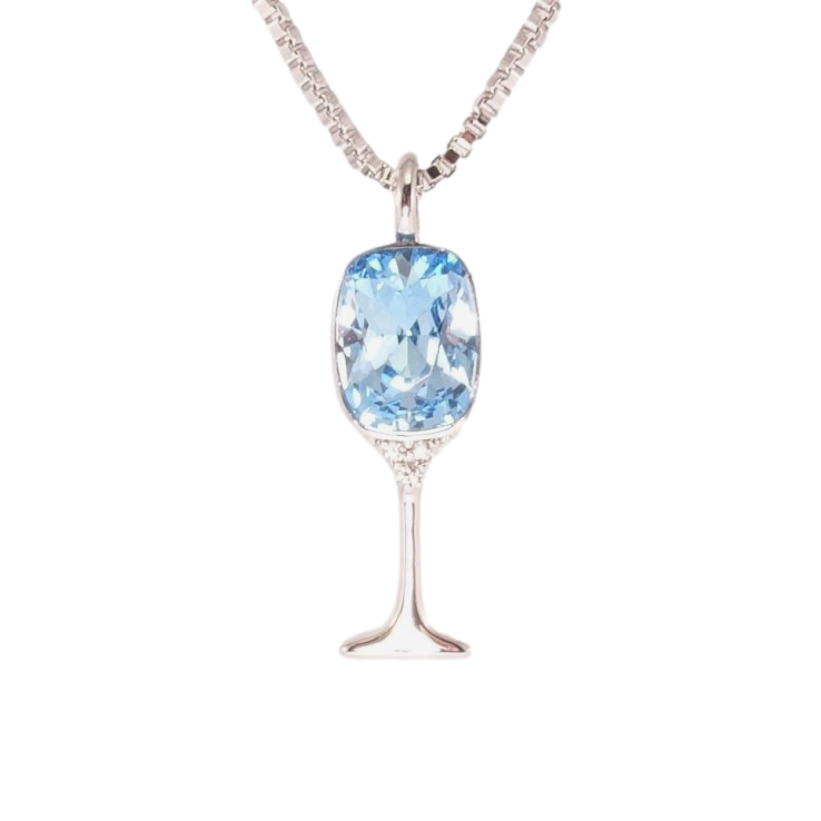 Кулон Xuping колір Родій з кр-ми Swarovski на ланцюжку Келих з кристалом Aquamarine дл. 41,5-46,5см х 1мм фото №14