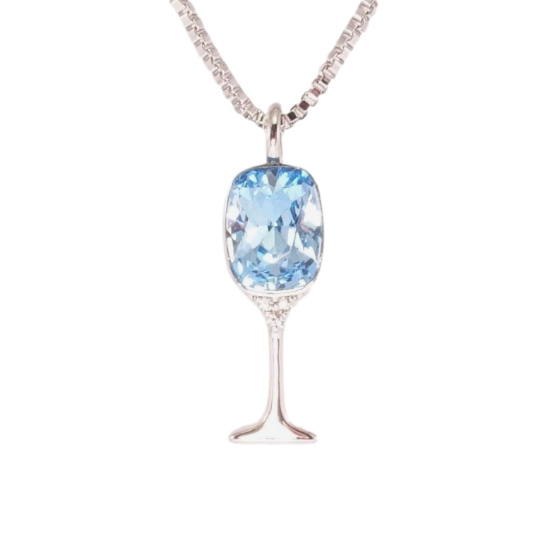 Кулон Xuping колір Родій з кр-ми Swarovski на ланцюжку Келих з кристалом Aquamarine дл. 41,5-46,5см х 1мм фото №1 Кулон Xuping колір Родій з кр-ми Swarovski на ланцюжку Келих з кристалом Aquamarine дл. 41,5-46,5см х 1мм фото №1