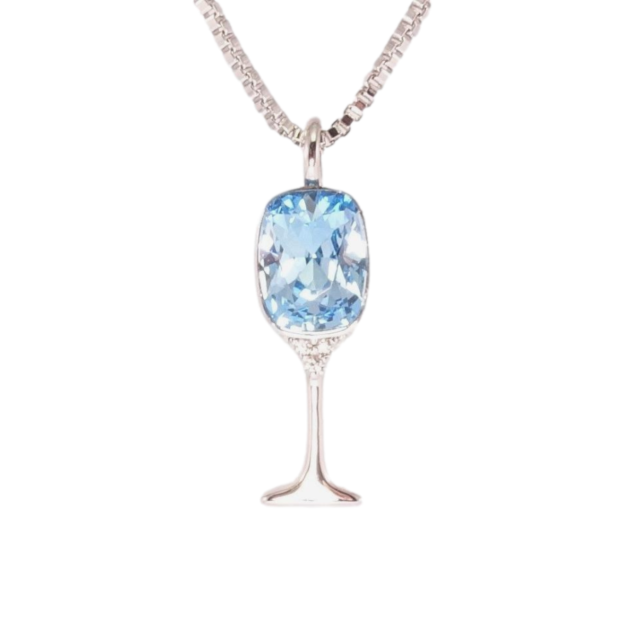 Кулон Xuping колір Родій з кр-ми Swarovski на ланцюжку Келих з кристалом Aquamarine дл. 41,5-46,5см х 1мм фото №1 Кулон Xuping колір Родій з кр-ми Swarovski на ланцюжку Келих з кристалом Aquamarine дл. 41,5-46,5см х 1мм фото №1