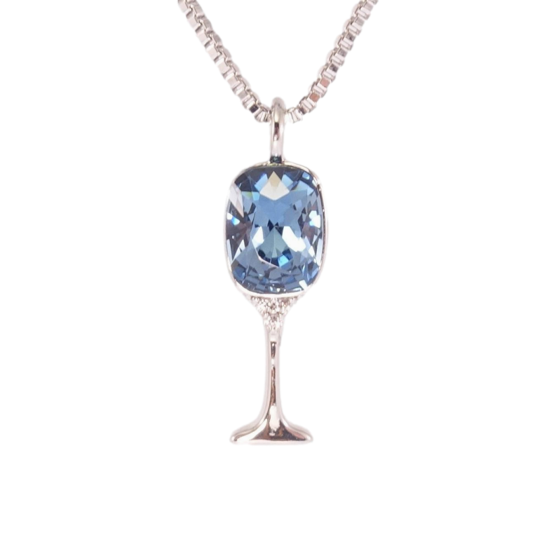 Кулон Xuping колір Родій з кр-ми Swarovski на ланцюжку Келих з кристалом Montana дл. 41,5-47см х 1мм фото №1