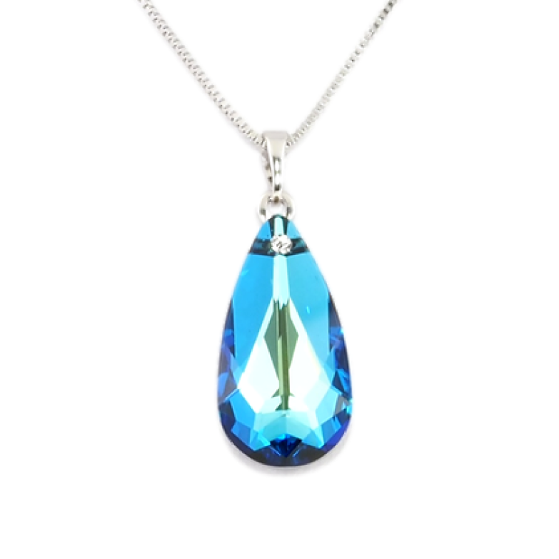 Кулон Xuping цвет Родий с кристаллами Swarovski на цепочке Кристалл Oceanblue длина 40.5-45.5см х 1мм фото №1