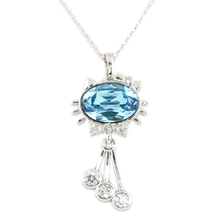 Кулон Xuping колір Родій із кристалами Swarovski на ланцюжку Котик із кристалом Aquamarine довжина 39.5-44см х 1мм фото №23