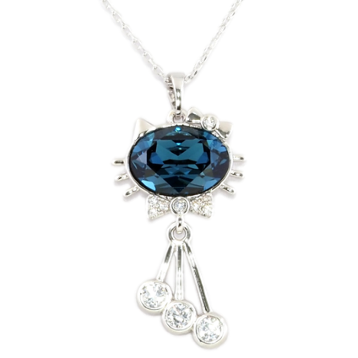 Кулон Xuping колір Родій із кристалами Swarovski на ланцюжку Котик із кристалом Montana довжина 40-45см х 1мм фото №2 Кулон Xuping колір Родій із кристалами Swarovski на ланцюжку Котик із кристалом Montana довжина 40-45см х 1мм фото №2